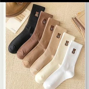 Soft Teddy Bear Socks, Embroidered Crew Length Sock Pack,